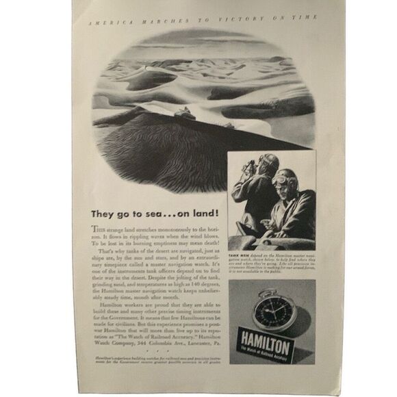 Vintage 1943 Hamilton Watch They Go To Sea On Land Ad Advertisement - Picture 2 of 4